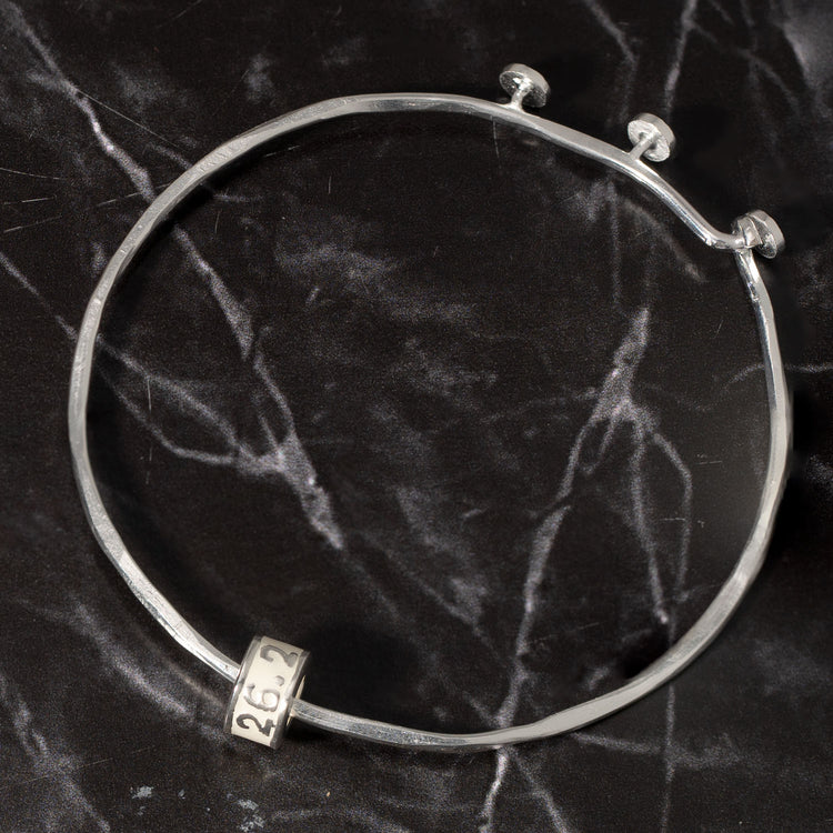 Sterling Silver Adjustable Bangle Bracelet - Enamel 26.2 Marathon