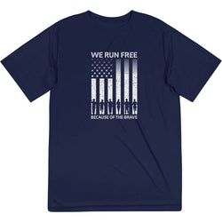 Men's Running Short Sleeve Performance Tee - Because of the Brave [Adult X-Small/Navy] - SS