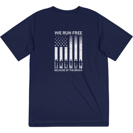 Men's Running Short Sleeve Performance Tee - Because of the Brave [Adult X-Small/Navy] - SS