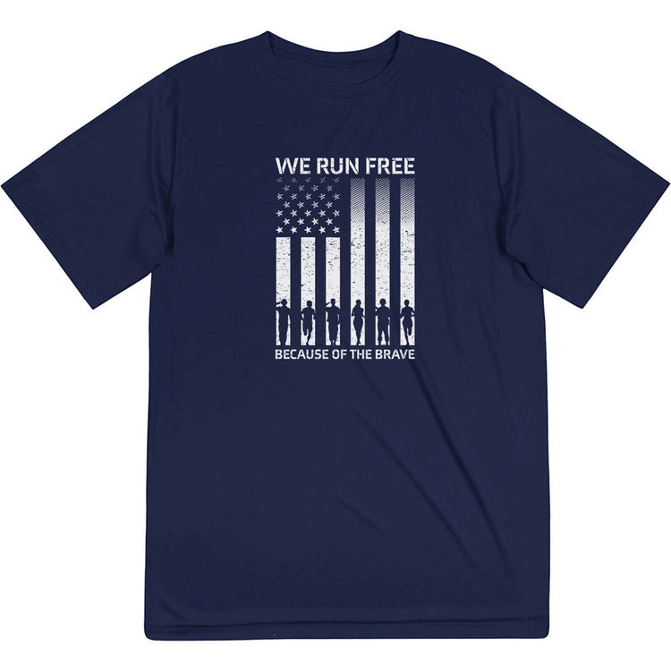 Men's Running Short Sleeve Performance Tee - Because of the Brave [Adult X-Small/Navy] - SS