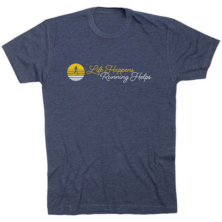 Running Short Sleeve T-Shirt - Life Happens, Running Helps [Adult Large/Navy] - SS