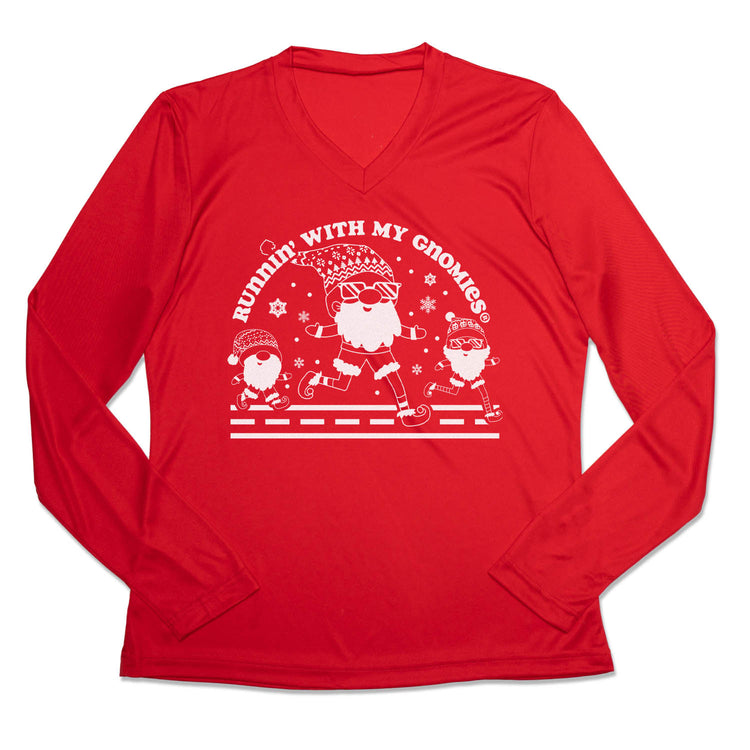 Women's Long Sleeve Tech Tee -Runnin' With My Gnomies&reg; - Christmas 2023 [Adult Small/Red] - SS