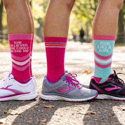 Collection of running socks in a park.