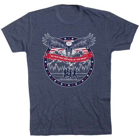 Running Short Sleeve T-Shirt - We Run Free Because Of The Brave [Adult Large/Navy] - SS