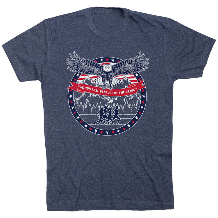 Running Short Sleeve T-Shirt - We Run Free Because Of The Brave [Adult Large/Navy] - SS