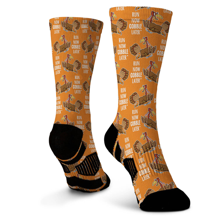 GFAR Running Graphic Flex Mid-Calf Socks - Run Now Gobble Later Pattern