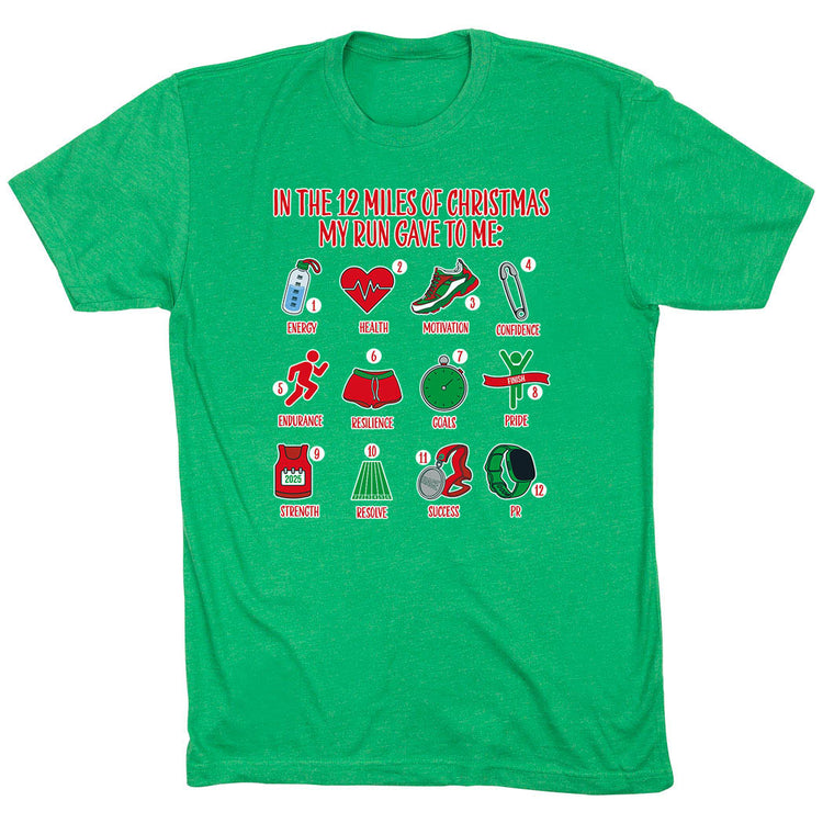 Running Short Sleeve T-Shirt - The 12 Miles of Christmas [Adult Small/Green] - SS