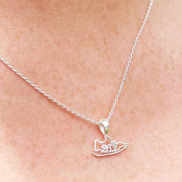 Sterling Silver 26.2 Shoe Necklace