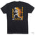 A black short-sleeve crewneck t-shirt featuring a graphic of a running skeleton with orange flames and yellow text that reads 'DEAD SPRINT no guts, just glory'.