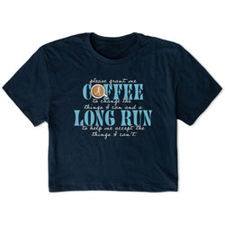 Running Short Sleeve Crop Tee - Please Grant Me Coffee and a Run
