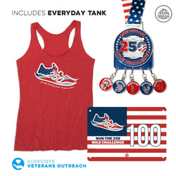 250 Mile Challenge red race tank package showing the 250 Challenge Medal and Bib.