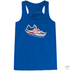 Blue tank top with 250 patriotic run shoe design 