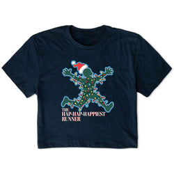 Running Short Sleeve Crop Tee - The Hap Hap Happiest Runner [Navy/Adult X-Small] - SS