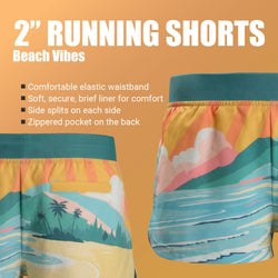 2" running shorts with beach design showing product features