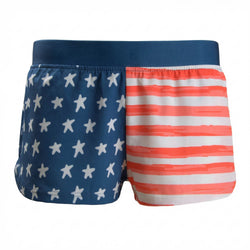 Shorts with American flag design on a white background