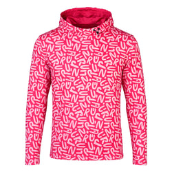 Pink hoodie with white pattern on a white background