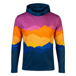 Colorful long-sleeve hoodie with a gradient design on a white background