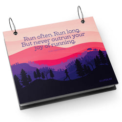 Bibfolio with a running theme and motivational quote on a white background