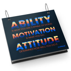 Navy bibfolio race album with motivational quote on a white background