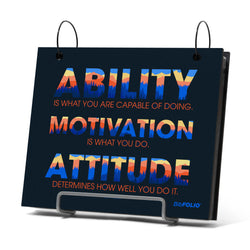 Motivational bibfolio with colorful text on a black background