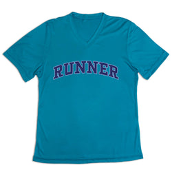 Blue t-shirt with 'RUNNER' text on a white background