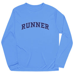 Light blue long-sleeve shirt with 'RUNNER' text on a white background
