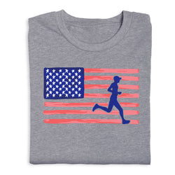 Gray folded tee of a runner and american flag