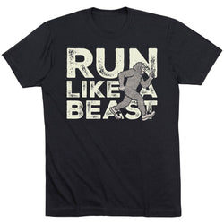 Black short sleeve tee with 'Run like a beast' design.
