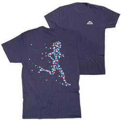 Navy blue t-shirt with a star runner girl design on a white background