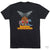 A black short-sleeve crewneck t-shirt featuring a colorful graphic print on the front. The graphic shows a large mothman, bigfoot, a werewolf, two runners in red, and a blue loch ness, with the text 'Running with Friends' in yellow and orange.