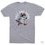 A heather gray short-sleeve t-shirt with a graphic of a raccoon running in red sneakers and red sunglasses, with the words 'FAST AND FERAL' arched above it. The t-shirt is shown flat against a white background.