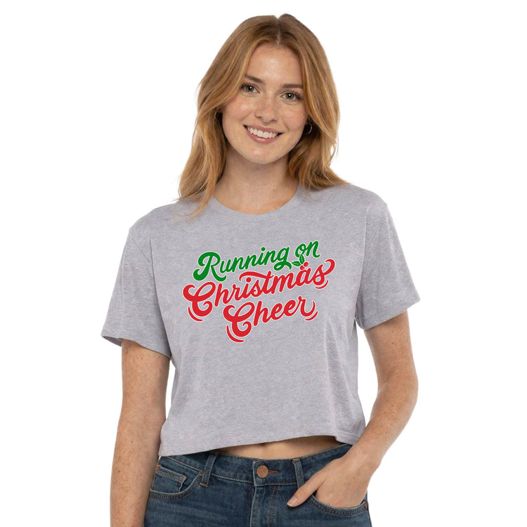 Running Short Sleeve Crop Tee - Running on Christmas Cheer