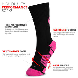Volleyball Woven Mid-Calf Socks - Superelite (Black/Pink/Fuchsia)