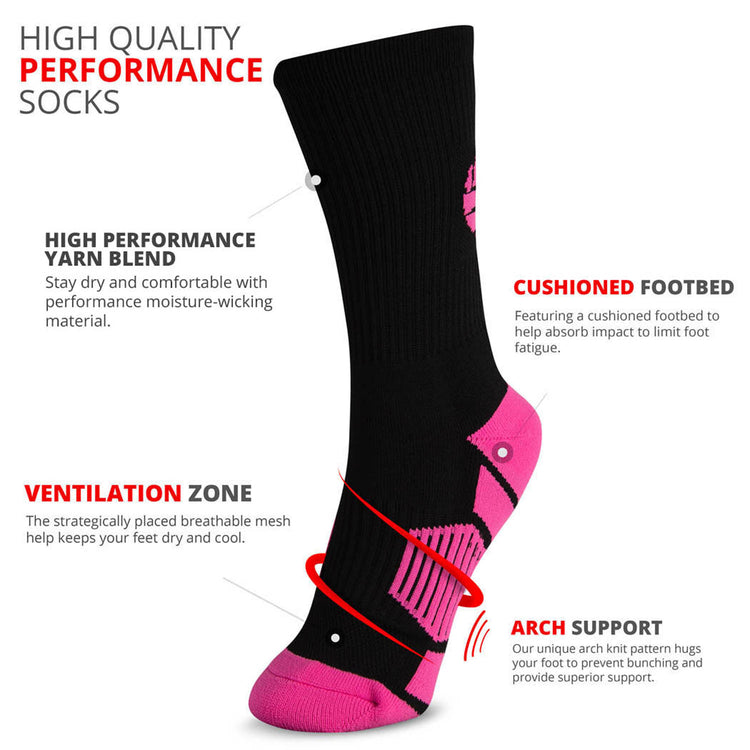 Volleyball Woven Mid-Calf Socks - Superelite (Black/Pink/Fuchsia)