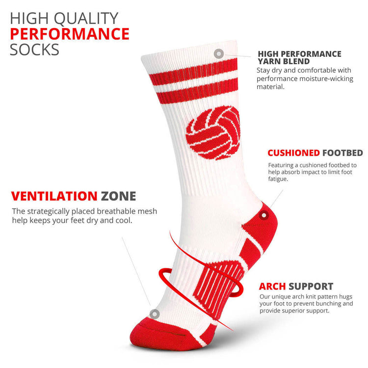 Volleyball Woven Mid-Calf Socks - Ball (White/Red)