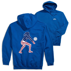 Volleyball Hooded Sweatshirt - Volleyball Stars and Stripes Player (Back Design) [Youth Small/Royal] - SS
