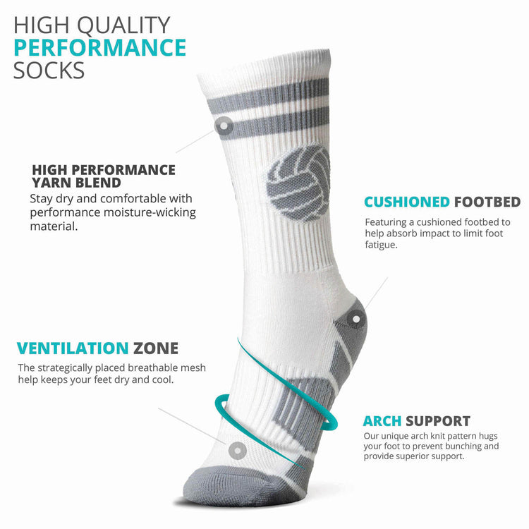 Volleyball Mid-Calf Sock - Volleyball - White/Gray