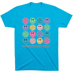 Volleyball Short Sleeve T-Shirt - Volleyball Makes Me Happy [Adult Small/Turquoise] - SS