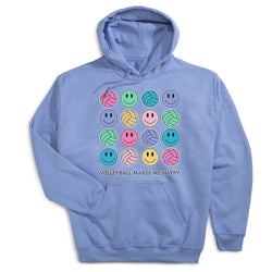 Volleyball Hooded Sweatshirt - Volleyball Makes Me Happy [Adult Medium/Carolina] - SS