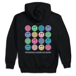 Volleyball Hooded Sweatshirt - Volleyball Makes Me Happy (Back Design) [Black/Youth Medium] - SS