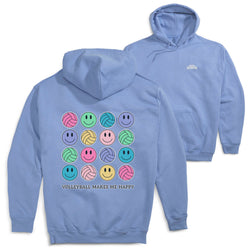 Volleyball Hooded Sweatshirt - Volleyball Makes Me Happy (Back Design) [Adult Large/Carolina] - SS