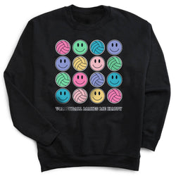 Volleyball Crewneck Sweatshirt - Volleyball Makes Me Happy [Youth Medium/Black] - SS