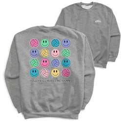 Volleyball Crewneck Sweatshirt - Volleyball Makes Me Happy (Back Design)