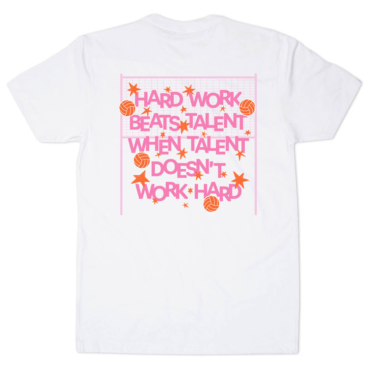 Volleyball Short Sleeve T-Shirt - Hard Work Beats Talent Volleyball (Back Design) 
