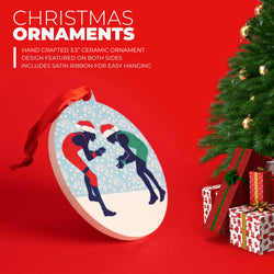 Wrestling Round Ceramic Ornament - Silhouettes with Santa Hat