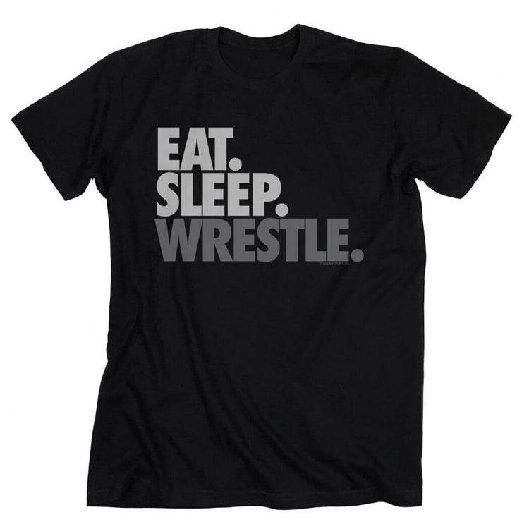 Wrestling Tshirt Short Sleeve Eat Sleep Wrestle (Stack) - Black/Adult Large - SS