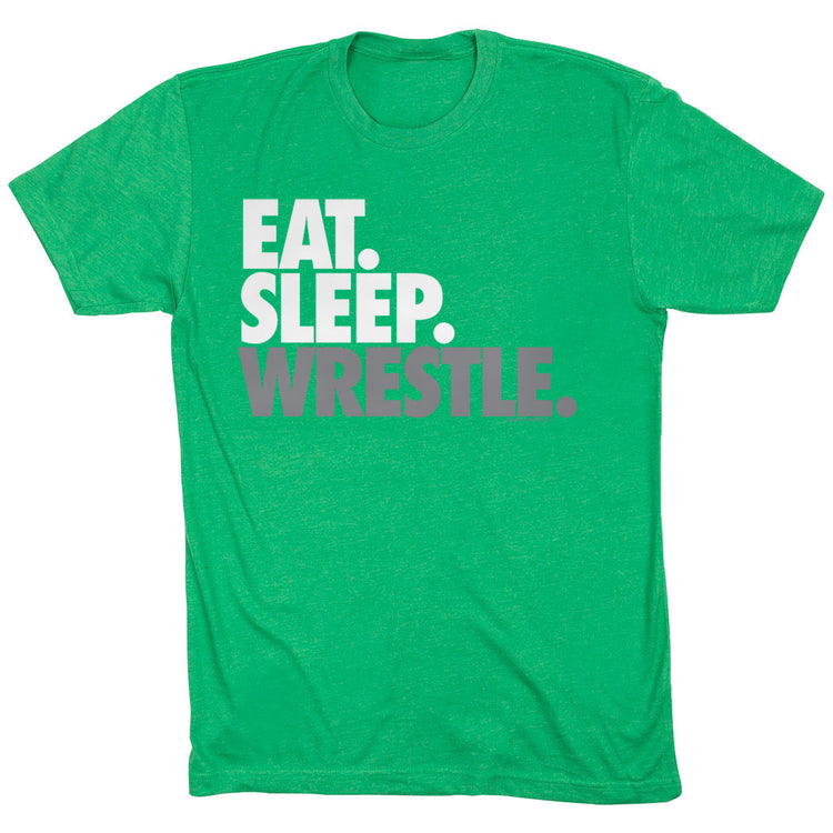 Wrestling T-shirt Short Sleeve Eat. Sleep. Wrestle. [Green/Adult Large] -SS