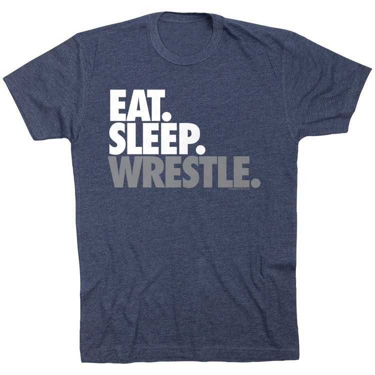 Wrestling T-shirt Short Sleeve Eat. Sleep. Wrestle. [Navy/Adult Medium] -SS