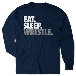 Wrestling Tshirt Long Sleeve - Eat. Sleep. Wrestle [Adult Medium/Navy] - SS