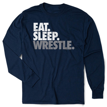 Wrestling Tshirt Long Sleeve - Eat. Sleep. Wrestle [Adult Medium/Navy] - SS
